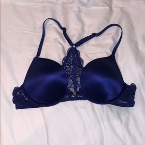 Pink Racerback Blue Lace Bra
